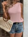 SHEIN LUNE Solid Color Crew Neck Casual Tank Top