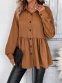 SHEIN LUNE Solid Color Fitted Waist Drop Shoulder Sleeve Shirt