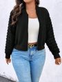 SHEIN LUNE Plus Size Women's Fringed Patchwork Zipper Up Jacket