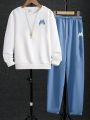 Extended Sizes Men Plus Letter Graphic Sweatshirt & Sweatpants