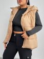 SHEIN Coolane Women's Plus Size Zipper Front Hooded Vest Padded Coat