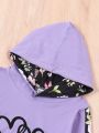 SHEIN Kids EVRYDAY Girls (small) Love Floral Hooded Sweatshirt And Sweatpants Set