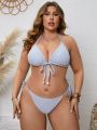 SHEIN Swim Vcay Plus Size Solid Color Halter Triangle Bikini Set