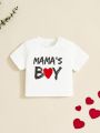 SHEIN Newborn Baby Boys' Short Sleeve Round Neck Tee Shirt With English Letter Pattern