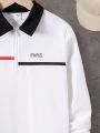 SHEIN Kids Academe Tween Boy Letter Graphic Contrast Collar Quarter Zip Polo Shirt