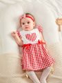 SHEIN Baby Girl'S Cute Casual Heart Pattern Red Plaid Dress For Summer