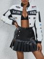 SHEIN ICON Letter Print Baseball Collar Short Padded Jacket