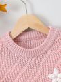 SHEIN Kids EVRYDAY Young Girl Letter & Floral Pattern Drop Shoulder Sweater