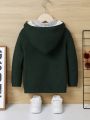 SHEIN Young Boy Dual Pocket Teddy Lined Hooded Cardigan