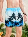 SHEIN Teenage Boys Coconut Tree Printed Casual Vacation Style Swimming Trunks