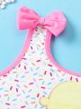 Baby Girl Allover Print Ruffle Trim One Piece Swimsuit & Hairband