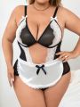 Plus Size Women's Contrasting Color Lace Stitching Sexy Clothing 2-piece Set