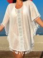 SHEIN Swim BohoFeel Swimsuit Cover-Up With Lace Patchwork And Tassel Decoration