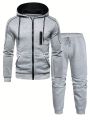 Men Zip Up Drawstring Hoodie & Sweatpants