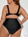 Plus Size Women's Hollow Out One-piece Swimsuit