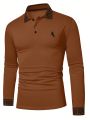 Manfinity Men's Horse-Riding Themed Printed Long Sleeve Polo Shirt