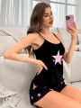 Women'S Slogan & Star Print Camisole Vest And Shorts Pajama Set