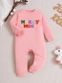 Baby Girls' Casual Cute Letter Embroidery Long Sleeve Romper Jumpsuit For Spring & Autumn