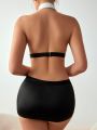 Classic Sexy 2pcs/Set Women'S Hollow Out Halter Top & Mini Skirt Sexy Lingerie Set