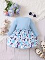 Baby Flower Printed Ruffle Hem Patchwork Dress