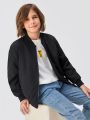 SHEIN Boys Slant Pockets Teddy Lined Bomber Jacket