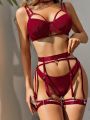 Plain Harness Underwire Garter Lingerie Set With Choker & 1pair Leg Ring