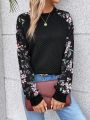 SHEIN Frenchy Women'S Floral Patchwork Print Raglan Sleeve Sweatshirt