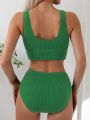 SHEIN Swim Basics Solid Color Women's Sleeveless Bikini Top And Bottom Set