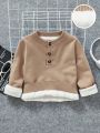 SHEIN Toddler Boy Casual, Comfortable, Warm Half-button Sweater With Lining Suitable For Autumn/winter