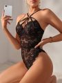 Classic Sexy Ladies' Sexy Lace Bodysuit With Circular Decoration And Mesh Fabric