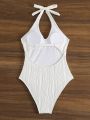 SHEIN Swim Chicsea Solid Color Halter One-piece Swimsuit