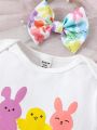 SHEIN 3pcs/Set Baby Girls' Casual Cute Rabbit Pattern Printed Outfits With Headband, Perfect For Easter