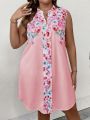 Women's Plus Size Floral Printed Notched Neckline Dress