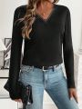 SHEIN LUNE Lace Patchwork Long Sleeve T-shirt