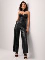 Mathilde Lhomme Solid PU Leather Tube Jumpsuit Without Choker