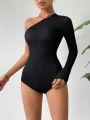 SHEIN Essnce Ladies' One Shoulder Long Sleeve Bodycon Bodysuit