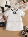 Baby Girls' Elegant Short Sleeve Lace & Bowknot Detail Dress