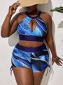 SHEIN Swim Vcay Plus Size Marble Printed Swimsuit Set