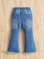 SHEIN Toddler Girls Raw Trim Flare Leg Jeans