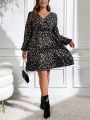 SHEIN Clasi Plus Size Lantern Sleeve Printed Dress With Small Flower