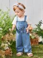 Baby Girls' Night-Luminous Butterfly Printed Denim Overalls