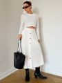 SHEIN Essnce Solid Color Top & Skirt Casual Two Piece Set