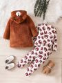 Fashionable Fleece Coat With Bear Print 3pcs Baby Boy Outfit