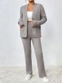 SHEIN Essnce 2pcs/set Ribbed Solid Knitted Sweater Cardigan Set