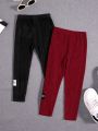 SHEIN Girls' Street Style Solid Color 2pcs/Set Leggings