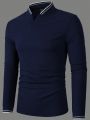 Manfinity Homme Men's Contrast Trim Long Sleeve Polo Shirt