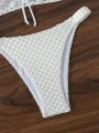 SHEIN Swim Mod Bandeau Texture Bikini Set With Drawstring Detail