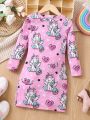 SHEIN Kids QTFun Young Girl Unicorn & Heart Print Dress