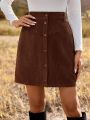 SHEIN LUNE Buttoned Corduroy Straight Skirt