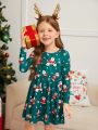 SHEIN Kids EVRYDAY Young Girl 1pc Christmas Print A-line Dress